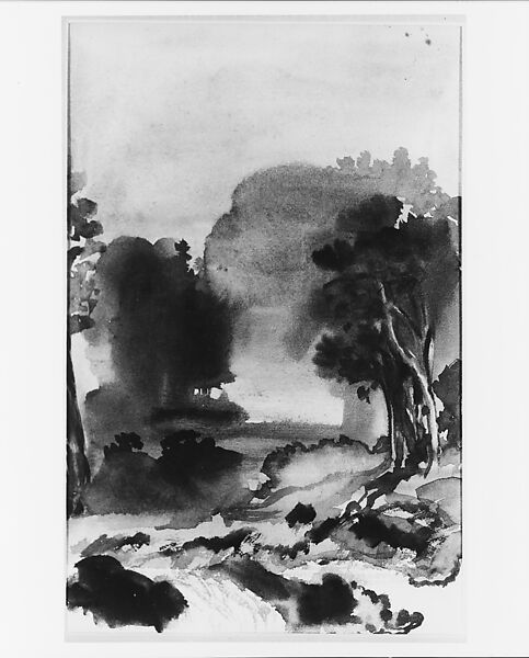 Landscape, Arthur B. Davies (American, Utica, New York 1862–1928 Florence), Black ink wash on off-white wove paper, American