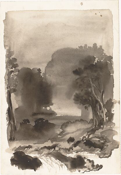 Landscape, Arthur B. Davies (American, Utica, New York 1862–1928 Florence), Black ink wash on off-white wove paper, American 