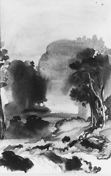 Landscape, Arthur B. Davies (American, Utica, New York 1862–1928 Florence), Black ink wash on off-white wove paper, American