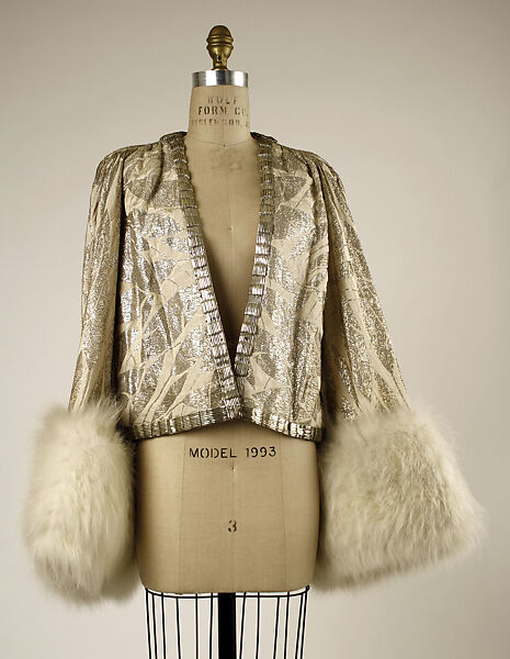 Evening jacket, House of Worth (French, 1858–1956), silk, silver, fur, French 