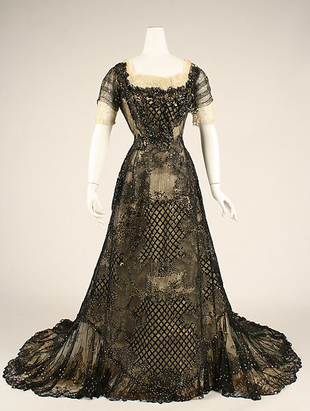 Evening dress, silk, metal, American 