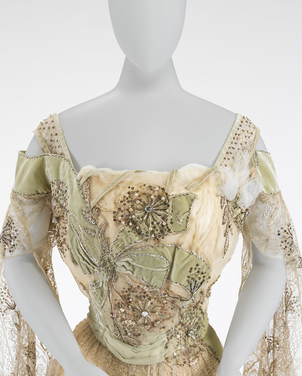 Evening dress, Lucie Monnay (American, born Switzerland, 1861), silk, glass, metallic thread, American