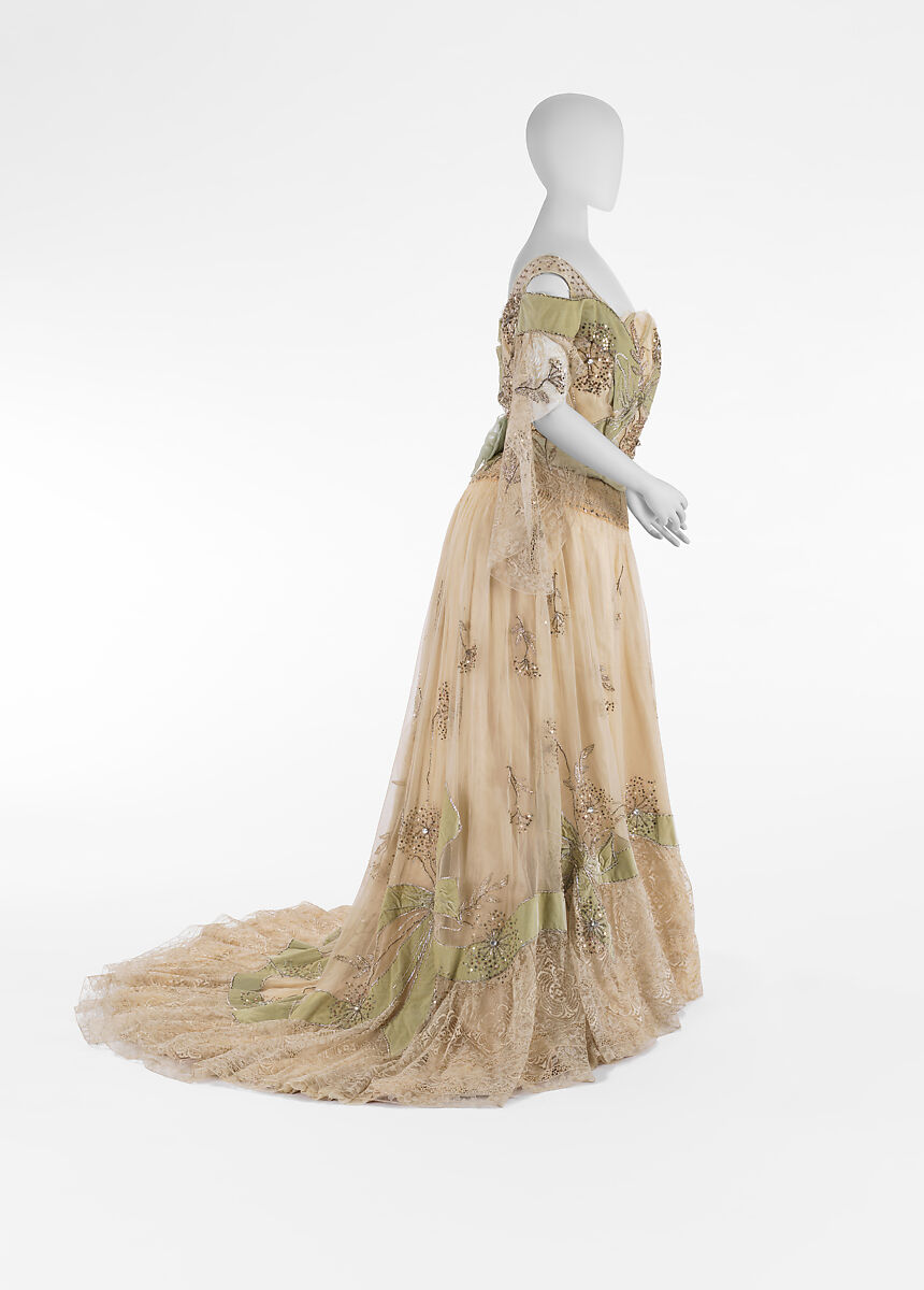 Evening dress, Lucie Monnay (American, born Switzerland, 1861), silk, glass, metallic thread, American