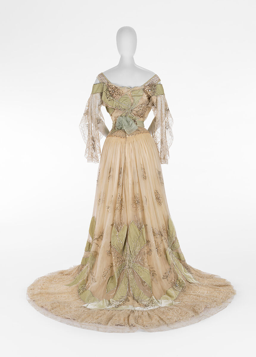 Evening dress, Lucie Monnay (American, born Switzerland, 1861), silk, glass, metallic thread, American