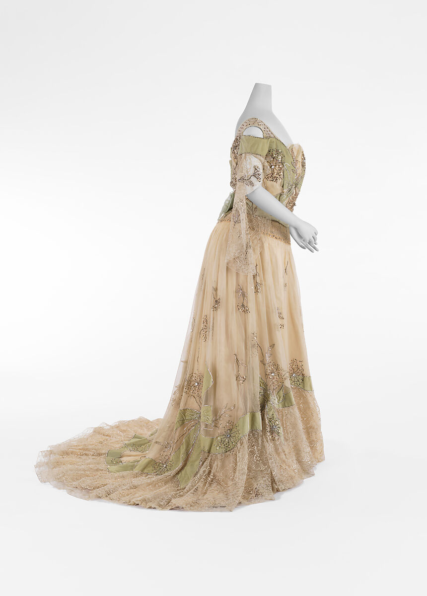 Evening dress, Lucie Monnay (American, born Switzerland, 1861), silk, glass, metallic thread, American