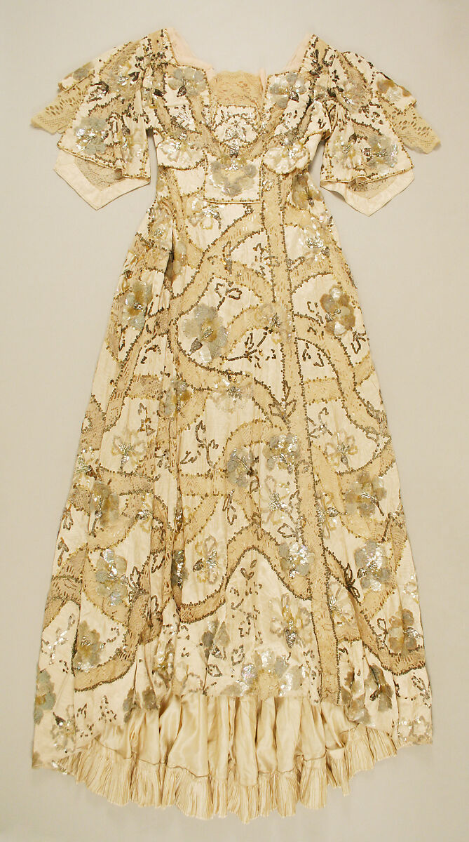 Dinner dress, Jay&#39;s Limited (British), silk, cotton, metal, British 