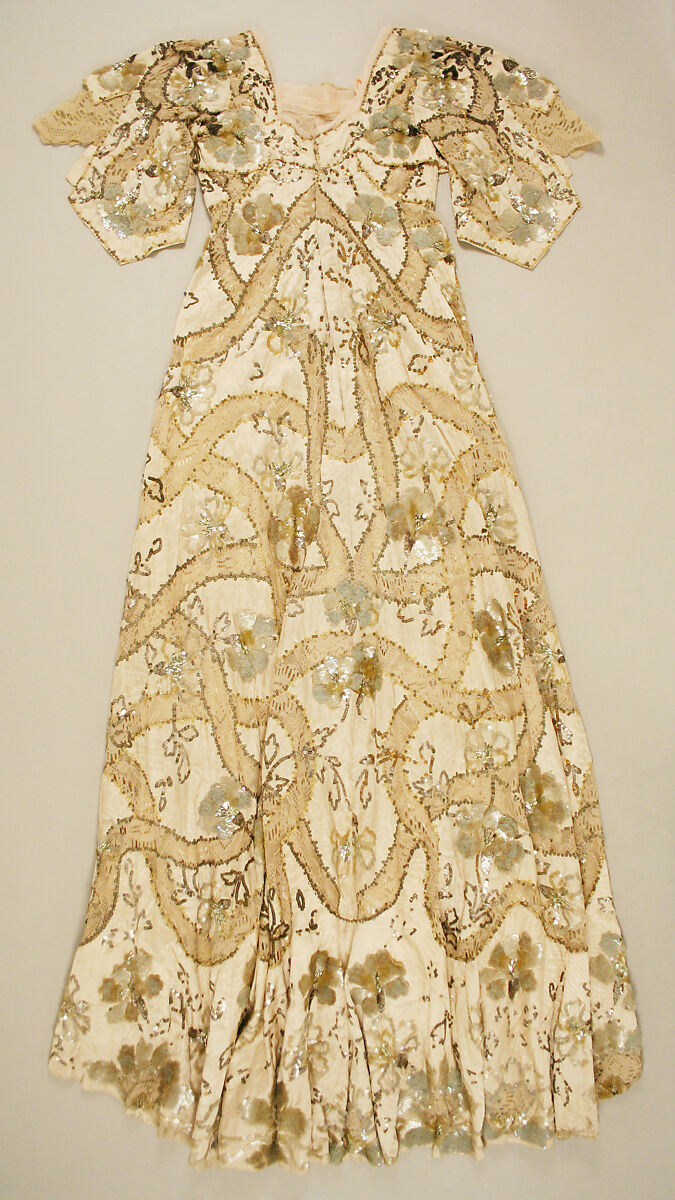 Dinner dress, Jay's Limited (British), silk, cotton, metal, British