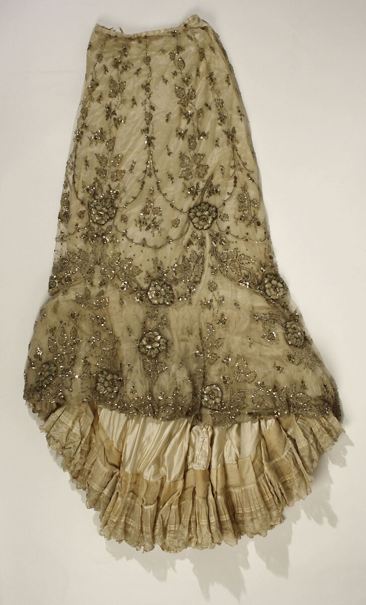 Ball gown, silk, cotton, glass, metal, American