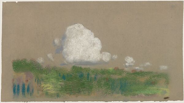 Landscape with Clouds, Arthur B. Davies (American, Utica, New York 1862–1928 Florence), Pastel and black chalk on green-gray wove paper, American 