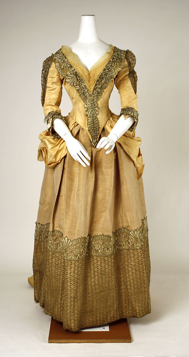 Dress, Catherine Donovan (American (born Ireland), 1826 (?)–1906), silk, metallic thread, cotton, American 