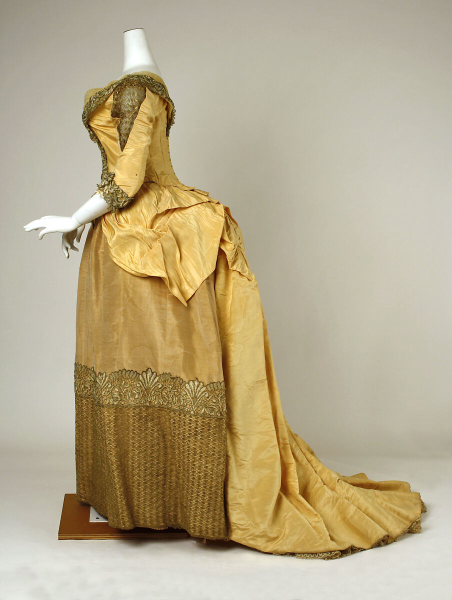 Dress, Catherine Donovan (American (born Ireland), 1826 (?)–1906), silk, metallic thread, cotton, American