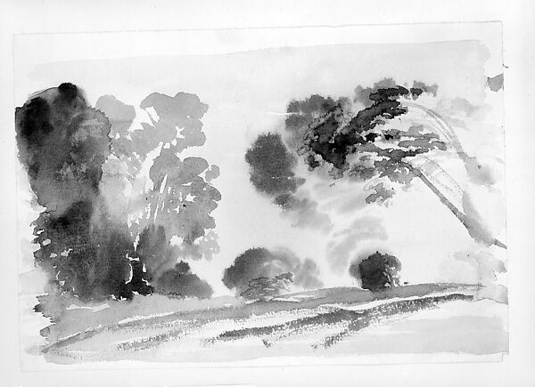 Landscape: Black Trees I, Arthur B. Davies (American, Utica, New York 1862–1928 Florence), Black ink wash on off-white wove paper, American