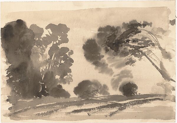 Landscape: Black Trees I, Arthur B. Davies (American, Utica, New York 1862–1928 Florence), Black ink wash on off-white wove paper, American 