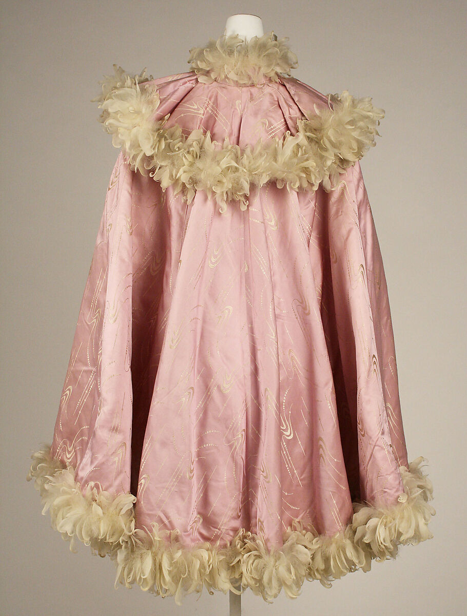 Opera cape, silk, feathers, British