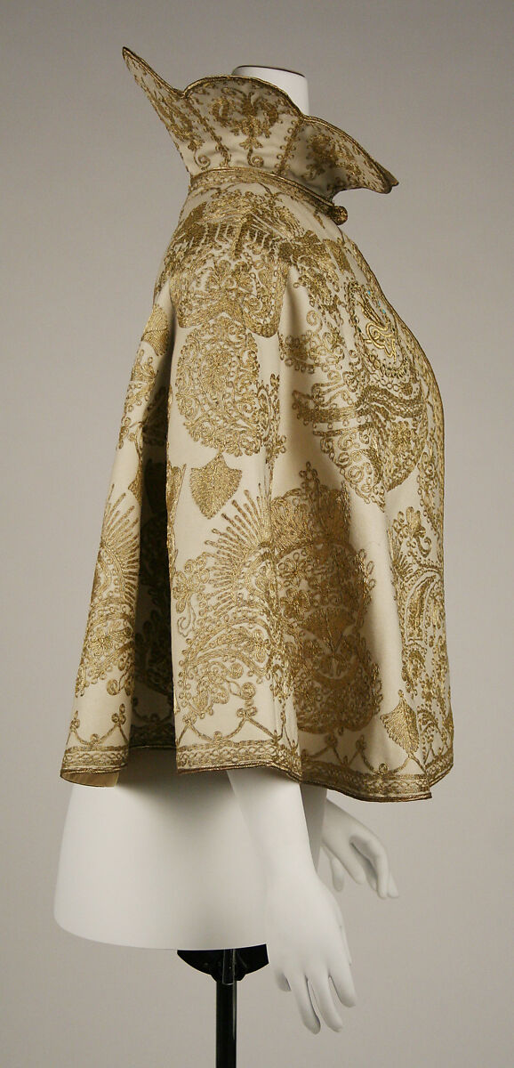 Evening cape, wool, silk, metallic, probably French