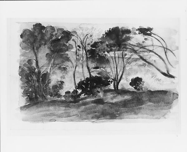 Landscape: Black Trees II, Arthur B. Davies (American, Utica, New York 1862–1928 Florence), Black ink wash, gray gouache, and black chalk on off-white wove paper, American