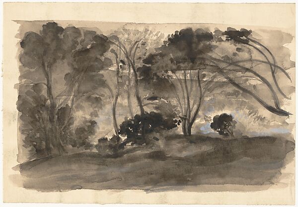 Landscape: Black Trees II, Arthur B. Davies (American, Utica, New York 1862–1928 Florence), Black ink wash, gray gouache, and black chalk on off-white
 wove paper, American 