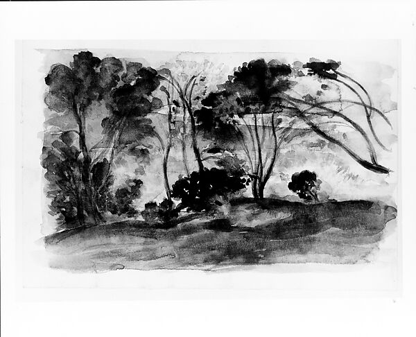 Landscape: Black Trees II, Arthur B. Davies (American, Utica, New York 1862–1928 Florence), Black ink wash, gray gouache, and black chalk on off-white wove paper, American