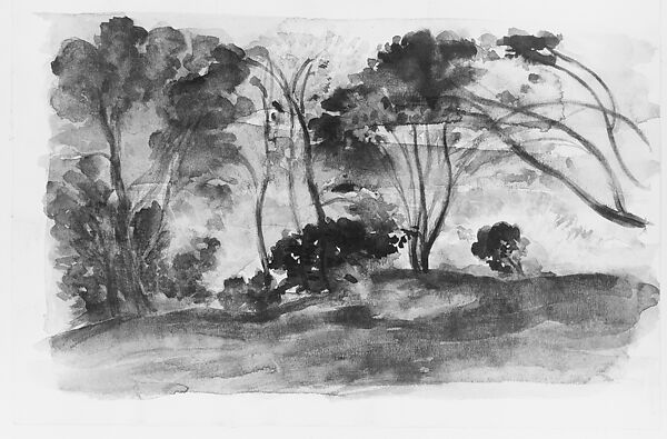 Landscape: Black Trees II, Arthur B. Davies (American, Utica, New York 1862–1928 Florence), Black ink wash, gray gouache, and black chalk on off-white wove paper, American