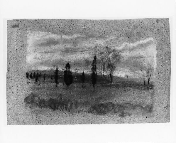 Landscape: Fields, Arthur B. Davies (American, Utica, New York 1862–1928 Florence), Pastel and black chalk on bright blue Japanese paper, American