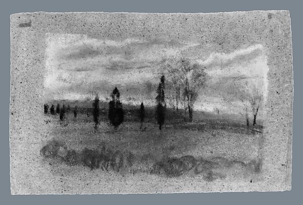 Landscape: Fields, Arthur B. Davies (American, Utica, New York 1862–1928 Florence), Pastel and black chalk on bright blue Japanese paper, American 