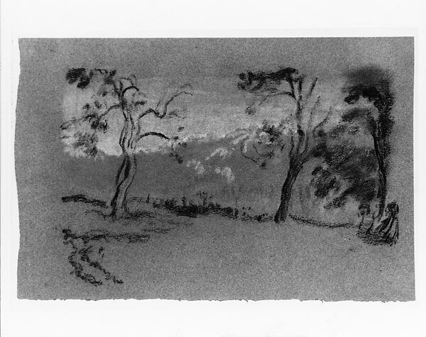 Landscape: Two Trees, Arthur B. Davies (American, Utica, New York 1862–1928 Florence), Pastel on gray wove paper, American