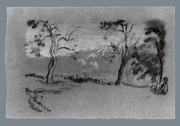 Landscape: Two Trees, Arthur B. Davies (American, Utica, New York 1862–1928 Florence), Pastel on gray wove paper, American 