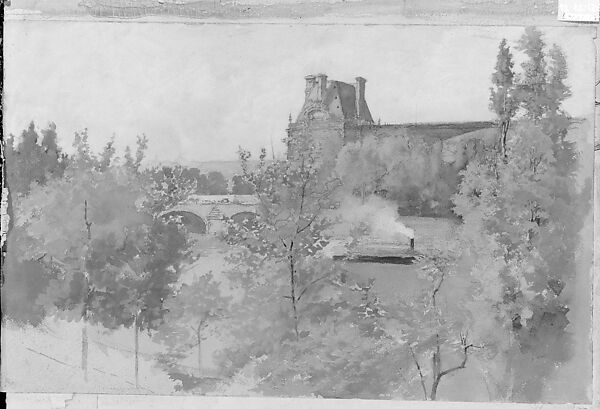 Louvre, Arthur B. Davies (American, Utica, New York 1862–1928 Florence), Watercolor, gouache, and charcoal on blue wove paper, American