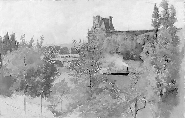 Louvre, Arthur B. Davies (American, Utica, New York 1862–1928 Florence), Watercolor, gouache, and charcoal on blue wove paper, American