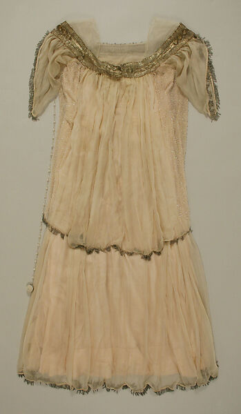 Evening dress, silk, glass, silver gilt, probably European