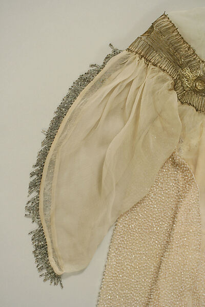 Evening dress, silk, glass, silver gilt, probably European