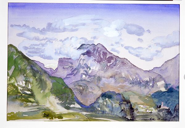 Mountains, Arthur B. Davies (American, Utica, New York 1862–1928 Florence), Watercolor, gouache, and charcoal on light tan laid paper, American
