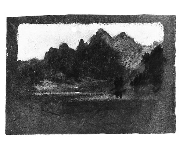 Mountains in Moonlight, Arthur B. Davies (American, Utica, New York 1862–1928 Florence), Pastel and gouache on dark blue wove paper, American