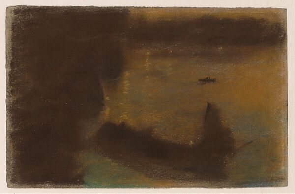 Mysterious Barges II, Arthur B. Davies  American, Pastel on gray paper, American