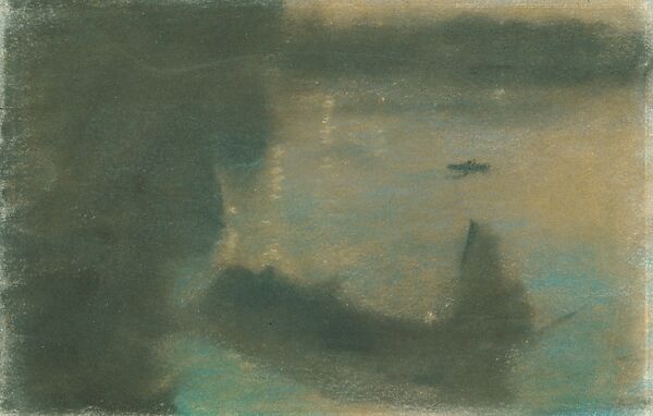 Mysterious Barges II, Arthur B. Davies (American, Utica, New York 1862–1928 Florence), Pastel on gray paper, American