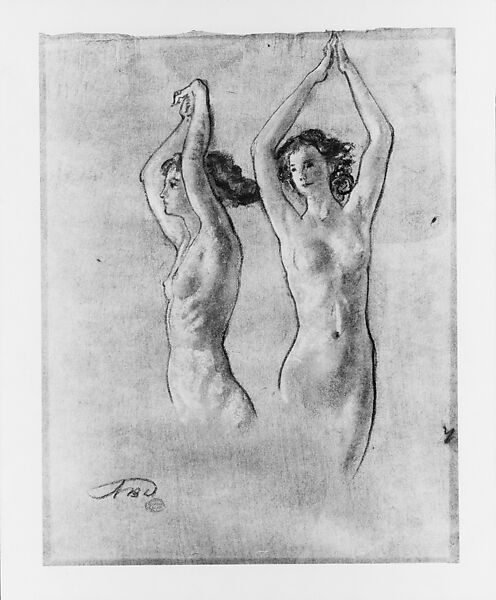 Nude Studies, Arthur B. Davies (American, Utica, New York 1862–1928 Florence), Pastel and black chalk on oiled brown paper, American
