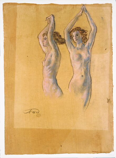 Nude Studies, Arthur B. Davies (American, Utica, New York 1862–1928 Florence), Pastel and black chalk on oiled brown paper, American