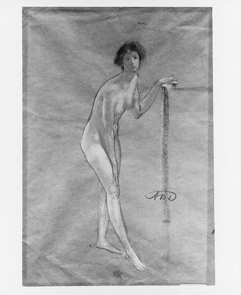 Nude Study, Arthur B. Davies (American, Utica, New York 1862–1928 Florence), Pastel, black chalk, and black wash on reddish-brown Japanese paper, American 