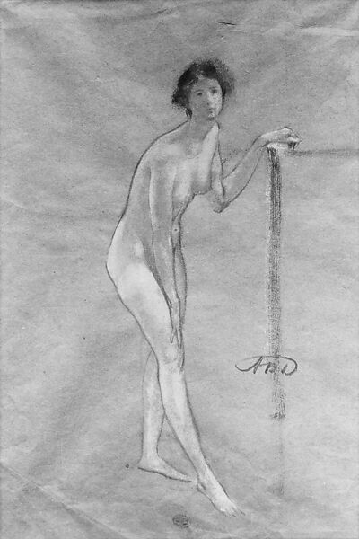 Nude Study, Arthur B. Davies (American, Utica, New York 1862–1928 Florence), Pastel, black chalk, and black wash on reddish-brown Japanese paper, American