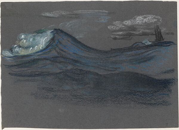 Ocean Swells, Arthur B. Davies (American, Utica, New York 1862–1928 Florence), Pastel on dark blue-gray wove paper, American 
