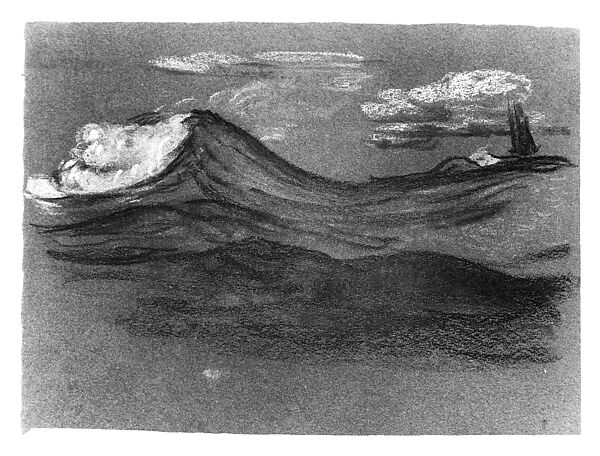 Ocean Swells, Arthur B. Davies (American, Utica, New York 1862–1928 Florence), Pastel on dark blue-gray wove paper, American