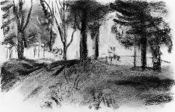 Pine Woods, Arthur B. Davies (American, Utica, New York 1862–1928 Florence), Pastel on tan wove paper, American 