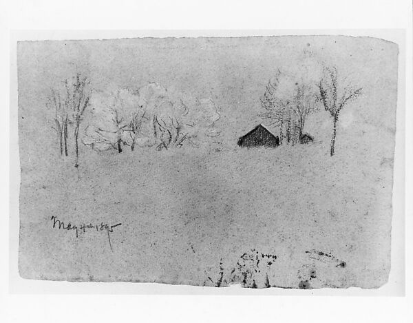 The Red Barn, Arthur B. Davies (American, Utica, New York 1862–1928 Florence), Pastel, black chalk, and graphite on dark pink paper, American