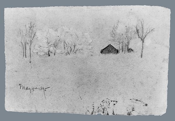 The Red Barn, Arthur B. Davies (American, Utica, New York 1862–1928 Florence), Pastel, black chalk, and graphite on dark pink paper, American