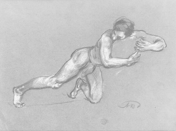 Study of a Man, Arthur B. Davies (American, Utica, New York 1862–1928 Florence), Black and white pastel on green wove paper, American 