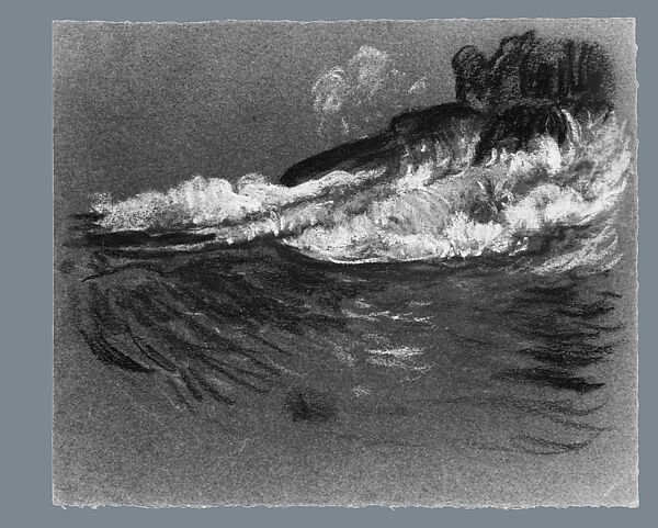 Surf on Rocks, Arthur B. Davies (American, Utica, New York 1862–1928 Florence), Pastel on gray wove paper, American 