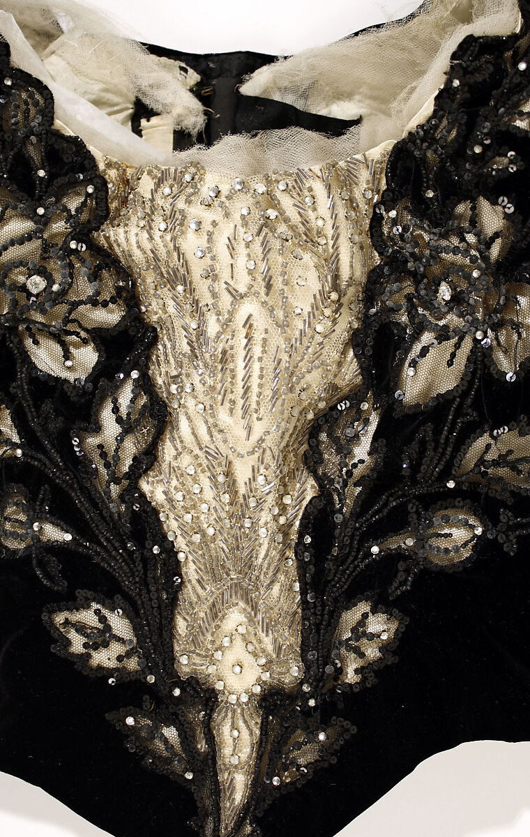 Evening dress, House of Worth (French, 1858–1956), silk, glass, metallic, bone, French