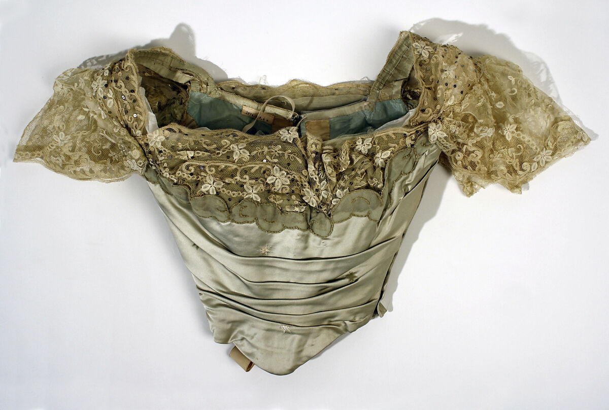 Evening dress, House of Worth (French, 1858–1956), silk, cotton, metal, French