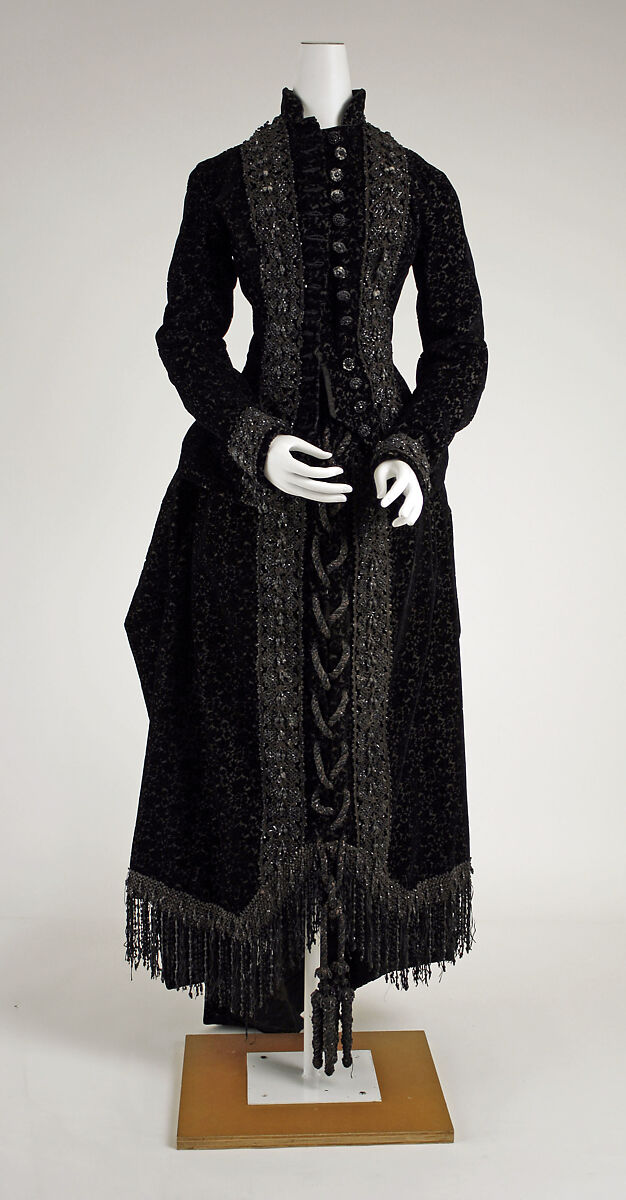 Mourning dress, silk, jet, American 