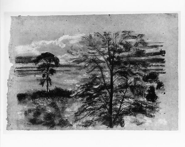 Trees and Fields, Arthur B. Davies (American, Utica, New York 1862–1928 Florence), Pastel on blue-gray Japanese paper, American
